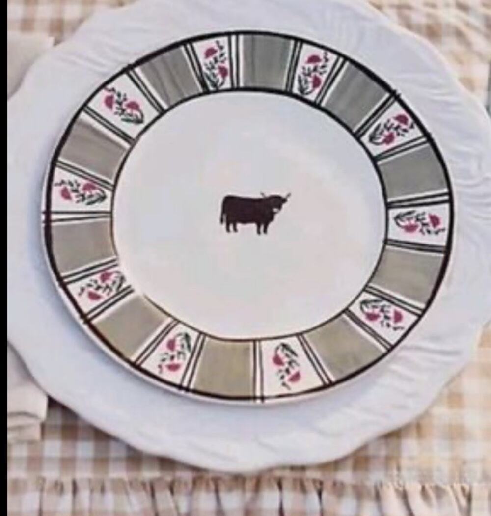Anthropologie Millie Stoneware Dessert Plate Salad Cow Homestead HandPainted NEW